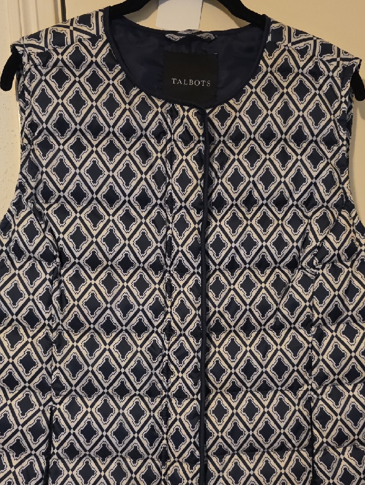 Talbots Navy And White Geometric Print Vest